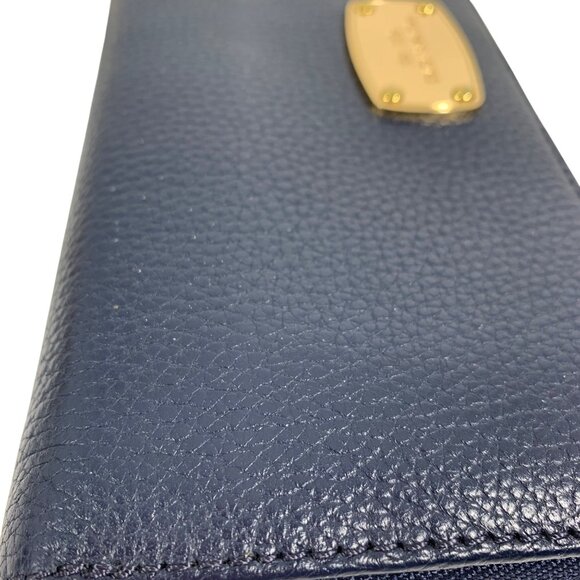 MICHAEL KORS Jet Set Zip Continental Leather Full Wallet Wristlet, Blue/Gold - Picture 11 of 12
